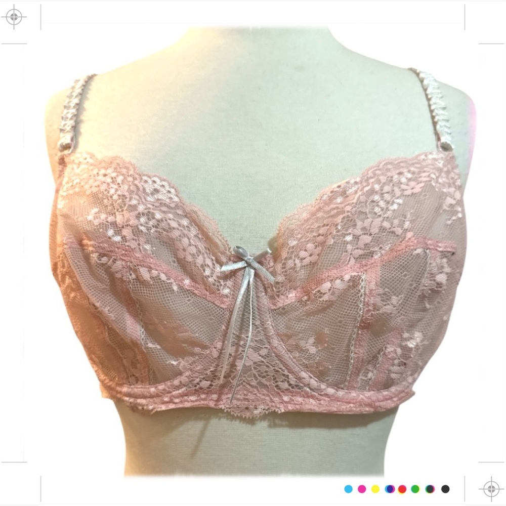 Heidi Klum Feminine Pink Lace‎ Sheer Bra with Underwire in size 34D
